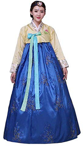 StarDY Costume Traditionnel coréen Hanbok pour Femme - Costume de Danse Orientale pour la scène - Bleu - Medium