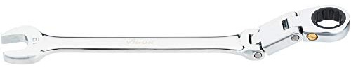 Vigor V6752-19 Ratchet Ring Spanner Double Joint with Fine Toothed Ratchet Mechanism on The Ring Side Silver