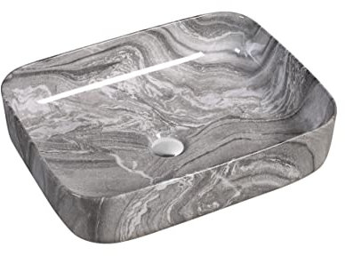 GT-LUX Lavabo lavandino lavello da appoggio in ceramica effetto marmo rettangolare 50X39X13 cm MOD.6127 vari colori a scelta (GRIGIO)