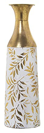 Jarrón de Suelo de Metal Calado en Dorado y Blanco 17x54cm