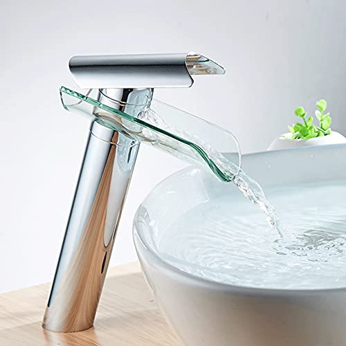 Robinet de lavabo en verre chromé pour salle de bain avec bec en verre en laiton, robinet unique pour lavabo de cuisine et salle de bain