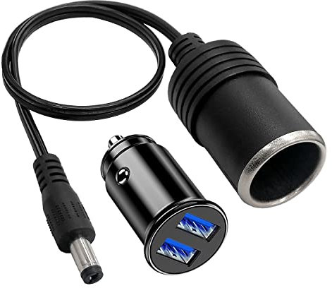 Encendedor de Cigarrillos del Coche Cable de Extensión Plug＋Cigarighter Cargador USB, 12V-24V DC 5.5mm x 2.1mm Car Cigarette Lighter Cable, 30cm DC Female Plug to Car Cigarette Lighter Socket.