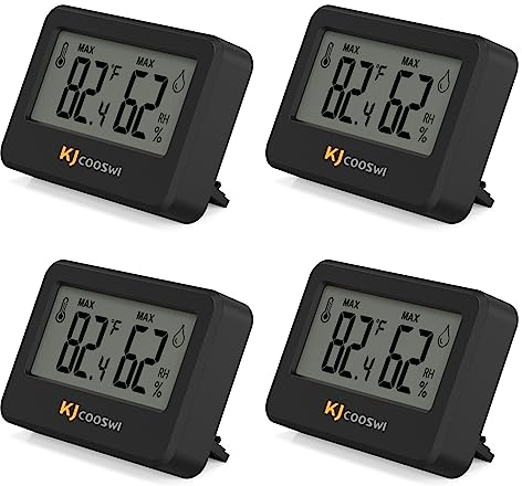 4PCS Mini Digital Hygrometer and Thermometer,Reptile Thermometer with Magnetic & Tablestand, Indoor Temperature and Humidity Meter Gauge for Humidors Greenhouse Garden Cellar Closet Guitar Case
