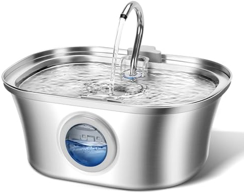 Fontana d'acqua per gatti, 3,2L fontana automatica in acciaio inox per animali domestici con finestra del livello dell'acqua, dispenser per acqua per animali domestici con Pompa ultra-silenziosa