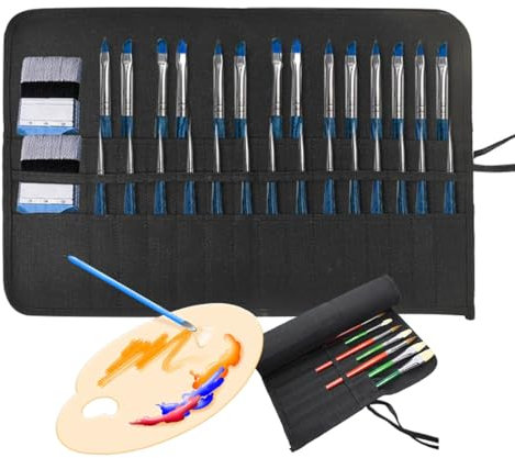 YOYEAH Estuche Enrollable Con 30 Compartimentos Para Artistas - Organizador Para Pinceles y Lápices - Negro, 49 x 33 cm