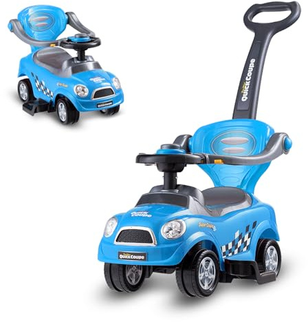 DREAMADE Voiture Enfant Porteur avec Barre de Sécurité Amovible & Anti-Basculement, pour 2-6 Ans (Bleu)