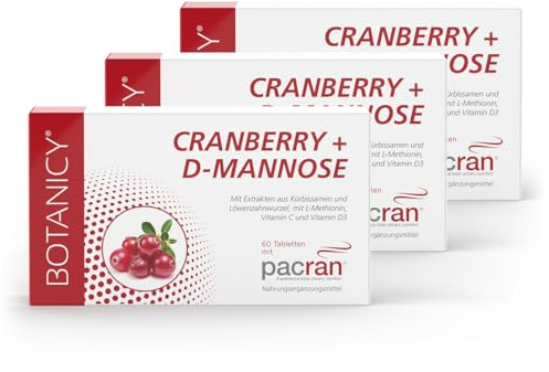 BOTANICY Cranberry + D-Mannose - 180 Tabletten - Unterstützt Blase & Harnwege - PACRAN® Cranberry-Pulver, Vitamin C und D3, Kürbissamen & Löwenzahnwurzel Extrakt