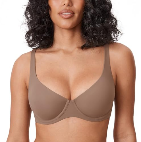 DELIMIRA Dam Confishape Balconette BH Stödjande Full täckning Plus Size BH Bygel Ofodrad Scoop Neck Brown Purple 85E