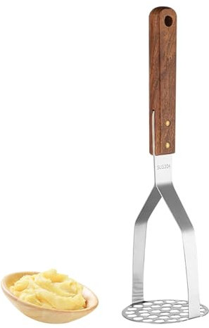 Trywise Presse-purée en acier inoxydable SUS304 avec poignée en palissandre marron, polyvalent pour purée de pommes de terre, légumes et fruits, passe au lave-vaisselle