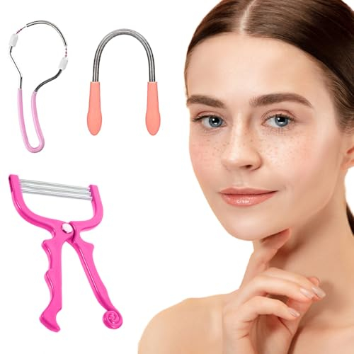 OPVYAEU 3 x Strumento rimozione peli viso per donne e uomini, strumento filettatura a molla per peli labbro superiore/sopracciglia, epilatore facciale primaverile, rimozione manuale lanugine facciale
