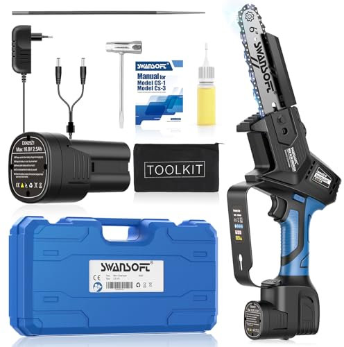 SWANSOFT Mini Motosierra a Batteria Professionale (CS-1S BLUE)