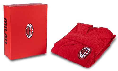 hermet Milan, Accappatoio con Cappuccio, Accappatoio Bambini e Ragazzi, Unisex, in Spugna 380 gsm, 100% Cotone, Logo del Milan Lato Cuore, Taglia 12/14 Anni