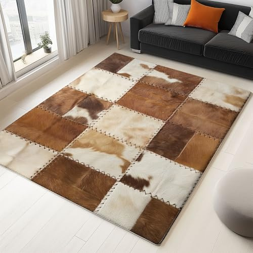Tapis Tapis Patchwork en Peau de Vache Ado Garcon Enfant Adulte,Tapis Jaune foncé De Salon Bain Home Antiderapant 3D Décoration Tapis Poil Ras Flanelle Tout Doux 120 x 180 cm