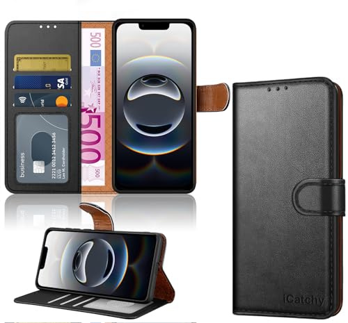 iCatchy for iPhone 16e / iPhone 17e Wallet Case, Premium Leather Magnetic Flip Cover with RFID Blocking Card Holder, Kickstand Shockproof Protection for 6.1 Inch (Black)