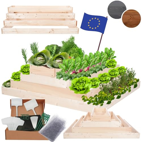 MODO24 Hochbeet Holz, Kräuterbeet, Gartenbeet, Pflanzbeet, Blumenbeet, Stufenbeet, für Garten und Terrasse, Kiefernholz, Massivholz, höhenverstellbar, Abmessungen 36x117x120cm, Farbe Natur imprägniert