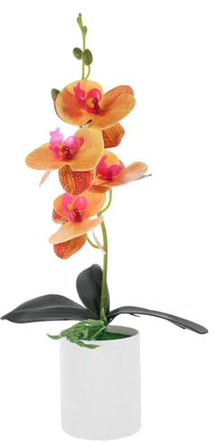 CLISPEED Plante Artificielle Orange Très Réaliste en Pot en Plastique, Orchidée Artificielle Portable pour Décoration Intérieure et Table de Bureau
