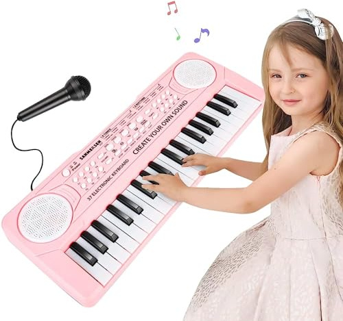 Orvyna Piano Infantil 37 Teclas,Teclado Electrónico Piano con Micrófono,Multifunción Portátiles Piano Electrico Infantil Juguete, Organo Electronico Niños Educativa Regalo Piano para Niños 3-6 Años