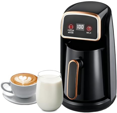 TECKZOON Cafetera Turca Automática Eléctrica, 600W Cafetera con Doble Sistema de Calentamiento, Control Inteligente para Café, Agua y Leche, Capacidad de 300 ml para 4 Tazas, Protección contra Funcion