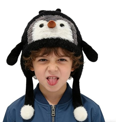 Generico Cappello in Peluche con Design Animale - Berretto Morbido Da Costume A Forma Di | Cappello Invernale con Paraorecchie | per Bambini Ragazze e Ragazzi in Vacanza e Campeggio