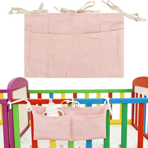 Organizador para cuna de bebé con 2 bolsillos, bolsa de almacenamiento rosa para habitación de bebé y niños pequeños, organizador de pañales, organizador de habitación infantil, bolsas de