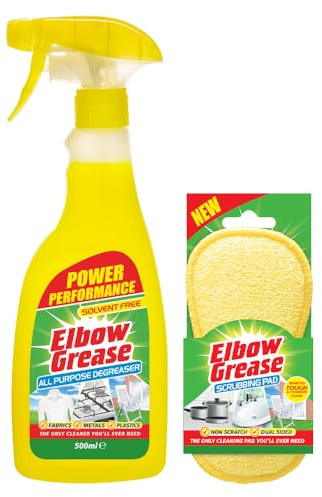 All-Purpose Degreaser Spray 500ml with Scrubbing Pad – Kitchen Cleaner, Tough on Grease & Grime, Solvent-Free Formula for Ovens, Hobs, Cooktops, Pots & Surfaces (Degreaser Spray + Scrubbing Pad)