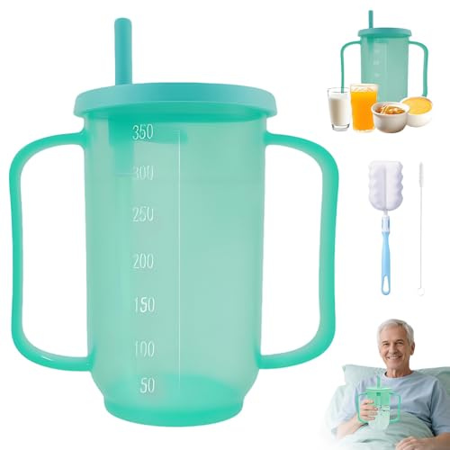 SKJJM Tasse à Bec pour Personnes Agées 350 ml, Gobelet avec Grande Poignée et Bec, Anti-fuite, Anti-avalement, pour Les Aliments Liquides et les Médicaments, Les Personnes Agées, Les Femmes Enceintes