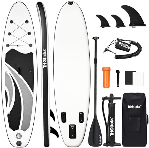 Triclicks 10' Inflatable Paddle Board Stable 30 Wide Design | Non-Slip EVA Deck | Lightweight Yoga SUP Board for Adult Teens | Stand Paddle Board with Backpack Pump Par Belt Repair Kit (Style 10)