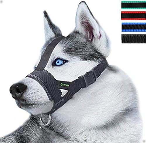 ILEPARK Maulkorb aus Nylon für Kleine,Mittlere und Große Hund, Verstellbare Maulkorb um Hunde vom Beisen, Bellen und Kauen abzuhalten(L,Schwarz)