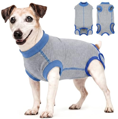 PUMYPOREITY Traje de Recuperación para Perros, Body Quirurgico Traje de Protección para Heridas después de la Cirugía Corsé de Recuperación Abdominal Cono E Collar Alternativo(Gris, XS)