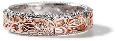 Jeulia Bague florale en argent sterling deux tons avec feuille sculptée vintage unique fleur creuse bijoux en or rose fiançailles mariage mariage ensembles empilables promesse (57（18.1）, fleurs)