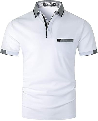 LIUPMWE Men's Short Sleeve Polo Shirts with Pocket Contrasting Colors Golf T-Shirt Tops