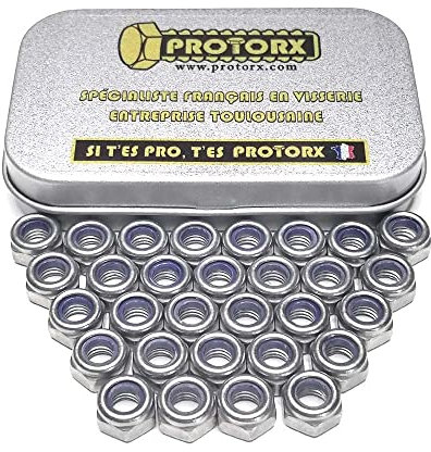 Ecrou Frein Autobloquant M6 : Boite 30 Pcs Nylstop Indesserable Autofreiné Inox Bague Nylon de Blocage | Acier Inoxydable | Usage Interieur et Exterieur | Hexagonal (Diam. 6mm x 10mm) HI - Din985