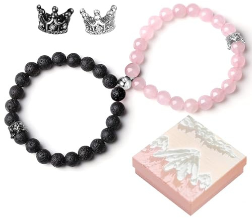 GWAWG Pulseras magnéticas para parejas, atracción mutua de larga distancia, cuerda trenzada con perlas de cristal, regalo para amantes, novios, novios y novias