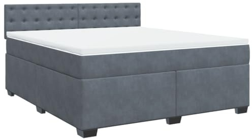 vidaXL Boxspringbett, Polsterbett Bett mit Matratze Matratzenauflage, Bettgestell mit Kopfteil Lattenrost, Doppelbett für Schlafzimmer, Dunkelgrau 180x200cm Samt