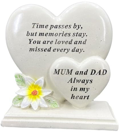 Mum and Dad Graveside Memorial Double Heart Grave Plaque Ornament Decoration
