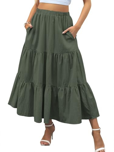 Zeagoo Jupe Femme Élégante Taille Haute Jupe D'été Maxi Jupe A-Ligne Casual Jupe Longue Jupes Élastiques avec Poches S-XXL