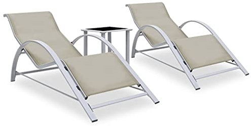 LVHUIDEH 2er Lounge Sonnenliegen Set - Liegestuhl mit Tisch - Ergonomische Design - Outdoor Gartenmöbel Set, 2X Gartenliege Wetterfest, 167 x 60 x 66 cm, Textilene und Aluminium