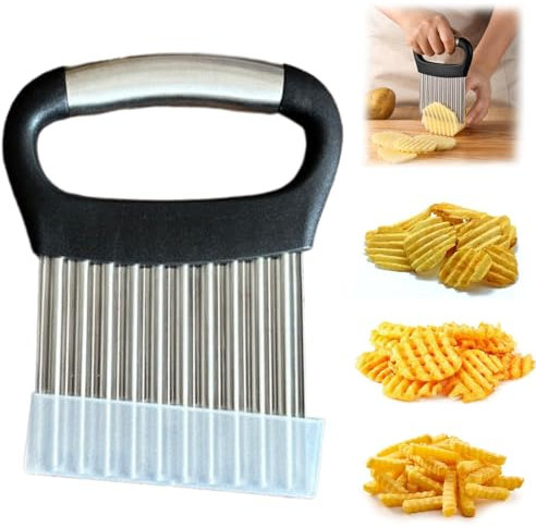 Coltello Ondulato Verdure in Acciaio Inossidabile, con Copertura Protettiva,Taglierina per Patate, Coltelli per Patate, per Frutta, Verdura, Patate