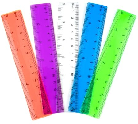 Desenda 5 PCS 15 cm / 6 Inch Clear Plastic Colorful Rulers See Through with Inches and Centimeters Lightweight Small Ruler School and Office Supplies Assorted Colors