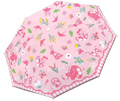 decalsweet Parapluie Pliant Enfant, Parapluie Compact Automatique Rose | Anti-UV,Léger,Anti-Rebond,avec Bande Réfléchissante,Mini Parapluie de Voyage,Fille,Garçon,avec Housse,Portable,Robuste Stable