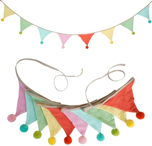 Treer Banderines Fiesta Tela 2.6M Multicolor Guirnalda de Banderines Triángulo Banderas Banner Decorativos Reutilizable Nórdico para Cumpleaños, Boda, Escuela, Exterior, Fiesta, Jardín (Colorido)