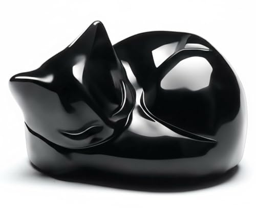 DIPZO Figura de Gato Negro Obsidiana, Estatua Sanadora, Regalo Adorable para Amantes de los Gatos y Mujeres, Decoración Hogar Oficina, Pequeño Gato de la Suerte