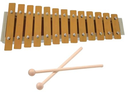 Dilwe Xilófono, Glockenspiel Clásico de Color Madera de 13 Notas con Llaves de Metal y Parte Inferior Antideslizante, 2 Mazos para Estudiantes Principiantes