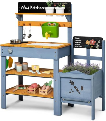 Labebe Mud Kitchen for Kids,Outdoor Play Kitchen with Planter Box Removable Mud Kitchen Accessories Include Sink Sand Shovels Gardening Tools Set Outdoor Mud Kitchen for Kids Boys Girls 3-8 Years Old