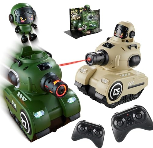 QQCHGOL Lot 2 Chars de Combat télécommandés 2,4GHz avec Robots infrarouges éjectables, hub de régénération de Vie – Cadeau Noël Anniversaire pour Enfants 6-12 Ans