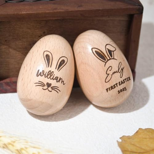 Personalized Wooden Egg Shaker,Custom Wood Egg,Kids Musical Eggs Easter,Easter Basket Fillers,Engraved Eggs Shaker for Boys Kids (large)
