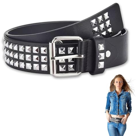 SHENYI Rivet Belt Rock Punk Rivet Studded Belt Goth Row Pyramid Square PU Leather Vintage Punk Rock Grommet Punk Studded for Jeans Rockwear Women/Men