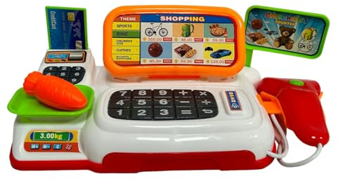 Registratore di Cassa Giocattolo per Bambini Registratore di Cassa Supermercato con Scanner Bilancia Luci Suoni con Accessori Soldi Finti Banconote Monete Gioco Supermercato Cassiere Cassiera (B)