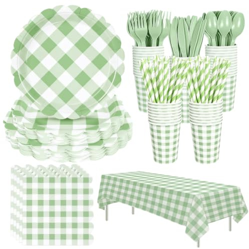 SPOKKI 201 Pcs Pink Party Supplies, Baby Shower, Serve 25 Guests | Includes cups, Napkins, plates, straws, cutlery and table cover, lovely style for birthdays, showers and family events
