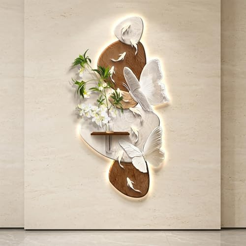 Cuadro LED de Pared con Luz, Arte Mural 3D de Arenisca con Jarrón y Nueve Peces, Decoración Vertical, Alimentación por Enchufe para Salón Recibidor(80x40cm(31.5x15.7in),D)